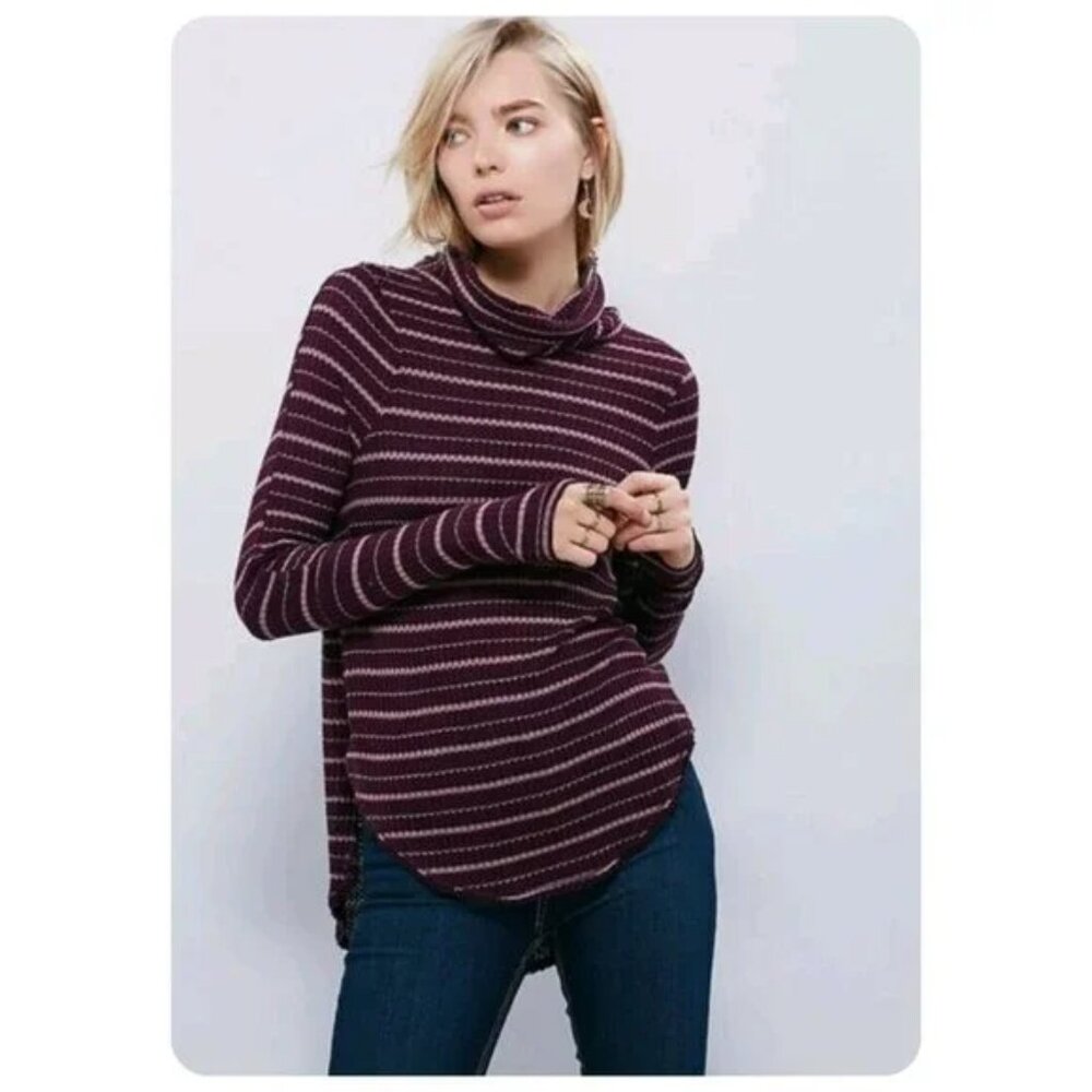 ! We The Free People Purple Plum Kristina Drippy Long Sleeve Waffle Knit